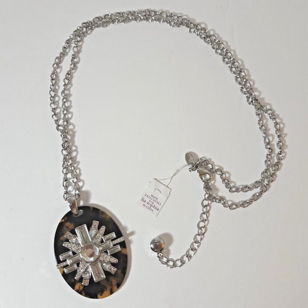 Lia Sophia Elysian Tortoise Shell Resin Cut Crystals Statement Necklace Retired - Picture 3 of 7